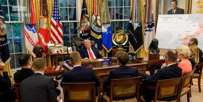 Ο Αμερικανός Πρόεδρος με τους Ευρωπαίους ηγέτες στον Λευκό Οίκο