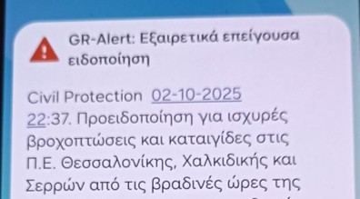 Προειδοποιητικό μήνυμα ισχυρές καταιγίδες