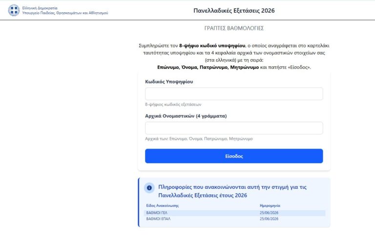 Βαθμολογίες Πανελλαδικών 2026